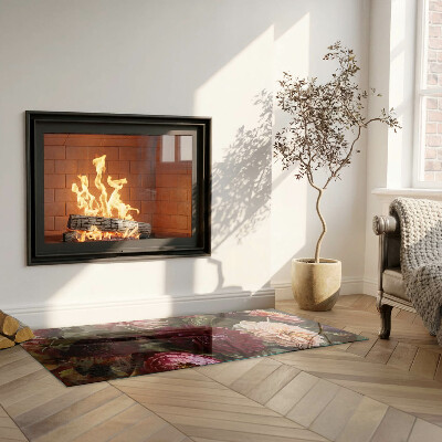 Rectangular tempered glass hearth Floral detail in full bloom