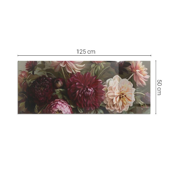 Rectangular tempered glass hearth Floral detail in full bloom