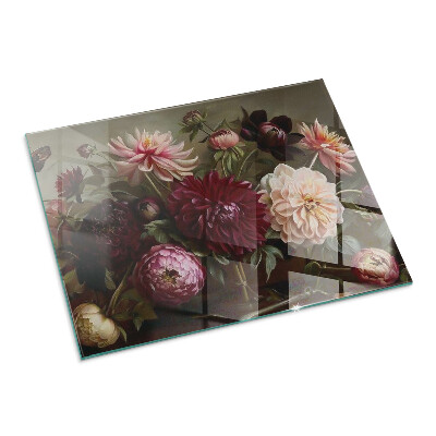 Rectangular tempered glass hearth Floral detail in full bloom