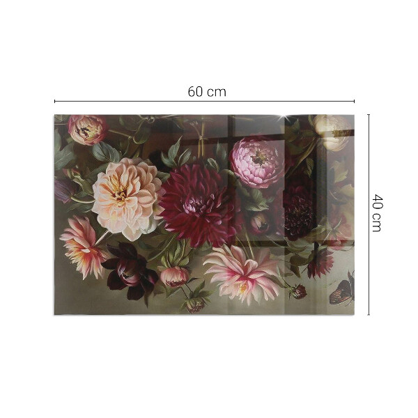 Rectangular tempered glass hearth Floral detail in full bloom
