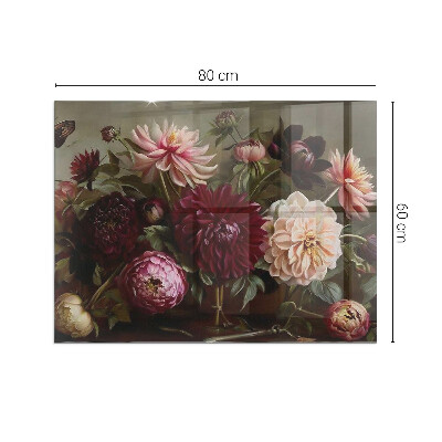 Rectangular tempered glass hearth Floral detail in full bloom