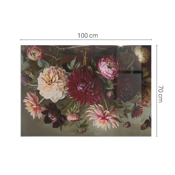Rectangular tempered glass hearth Floral detail in full bloom