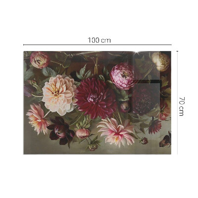 Rectangular tempered glass hearth Floral detail in full bloom