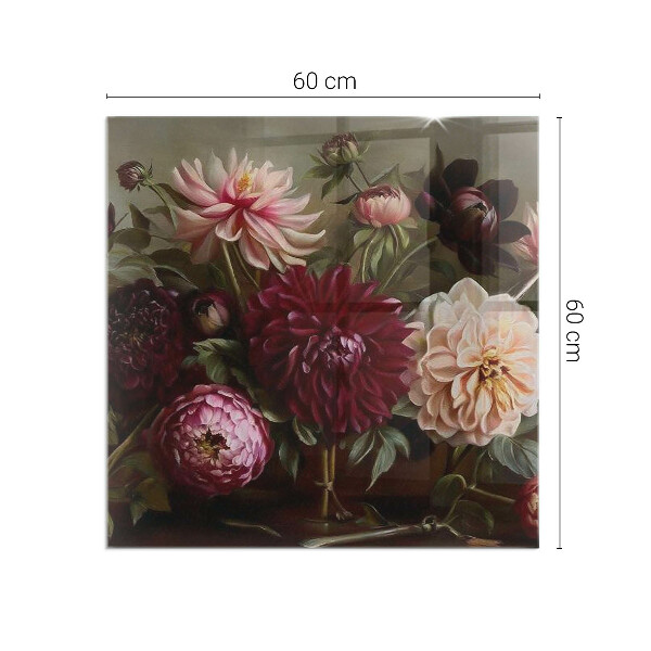 Rectangular tempered glass hearth Floral detail in full bloom