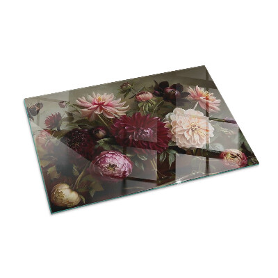 Rectangular tempered glass hearth Floral detail in full bloom
