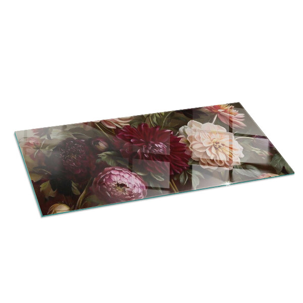 Rectangular tempered glass hearth Floral detail in full bloom