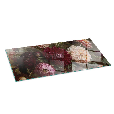 Rectangular tempered glass hearth Floral detail in full bloom
