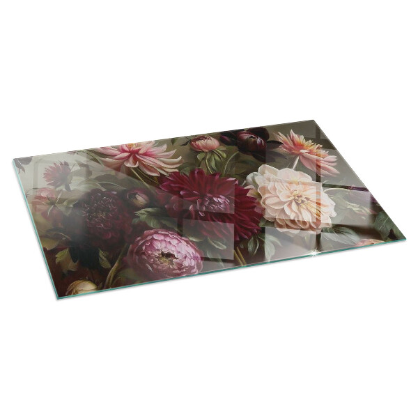 Rectangular tempered glass hearth Floral detail in full bloom