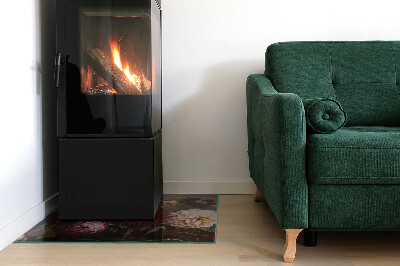 Rectangular tempered glass hearth Floral detail in full bloom