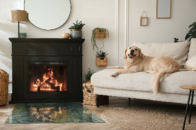 Rectangular glass hearth for wood stove Plant patterns with butterflies