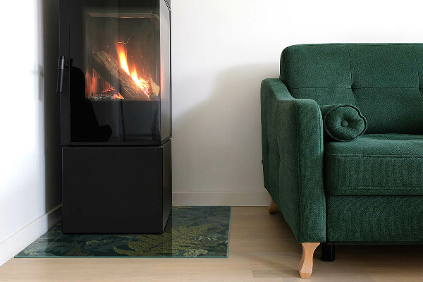 Rectangular glass hearth for wood stove Plant patterns with butterflies