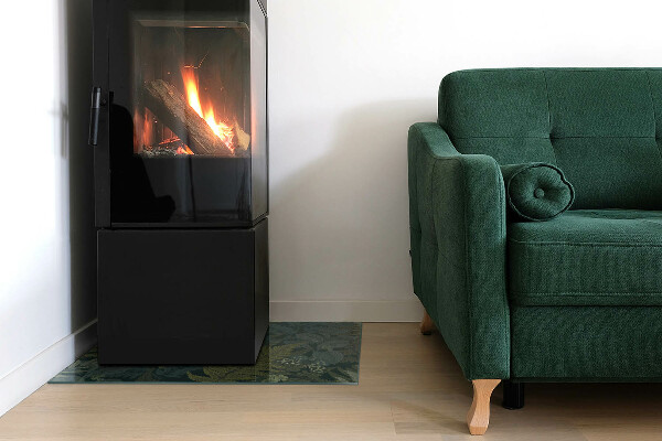 Rectangular glass hearth for wood stove Plant patterns with butterflies