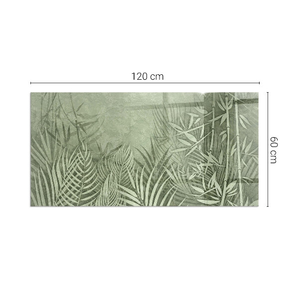 Rectangular glass hearth Tropical leaves on the background