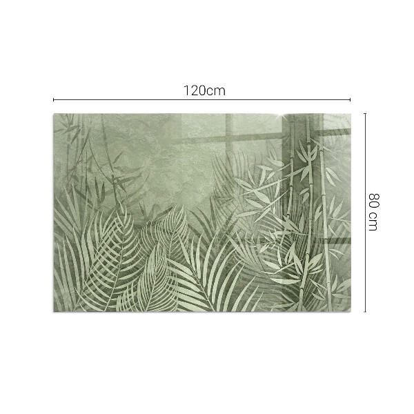 Rectangular glass hearth Tropical leaves on the background