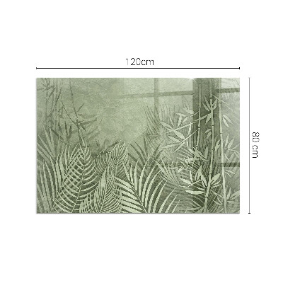 Rectangular glass hearth Tropical leaves on the background