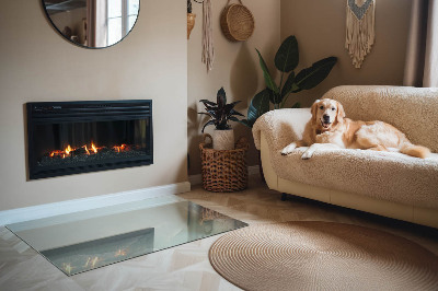 Rectangular tempered glass hearth Marble motif in subtle tones