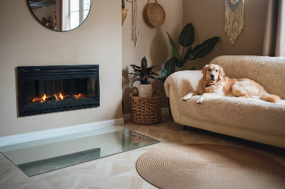 Rectangular tempered glass hearth Marble motif in subtle tones