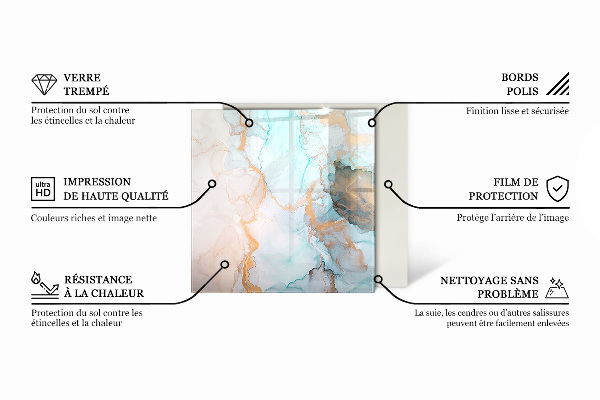 Rectangular tempered glass hearth Marble motif in subtle tones