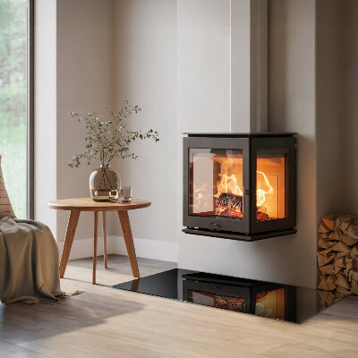 Rectangular tempered glass hearth Color Black