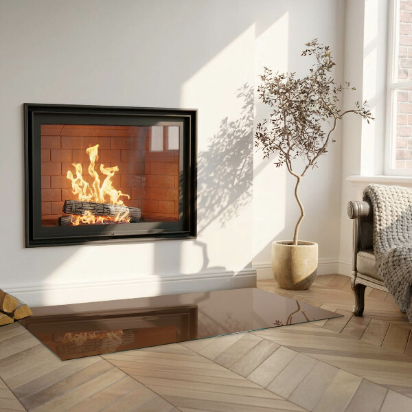 Rectangular tempered glass hearth Color Brown