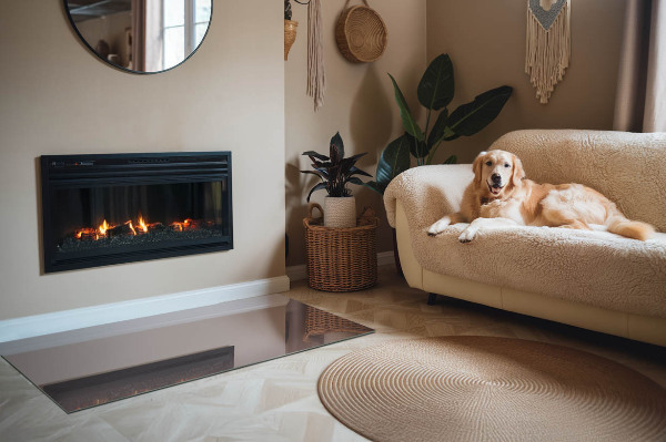 Rectangular tempered glass hearth Color Beige