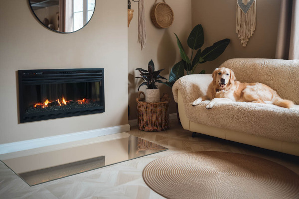 Rectangular glass hearth for wood stove Color Beige