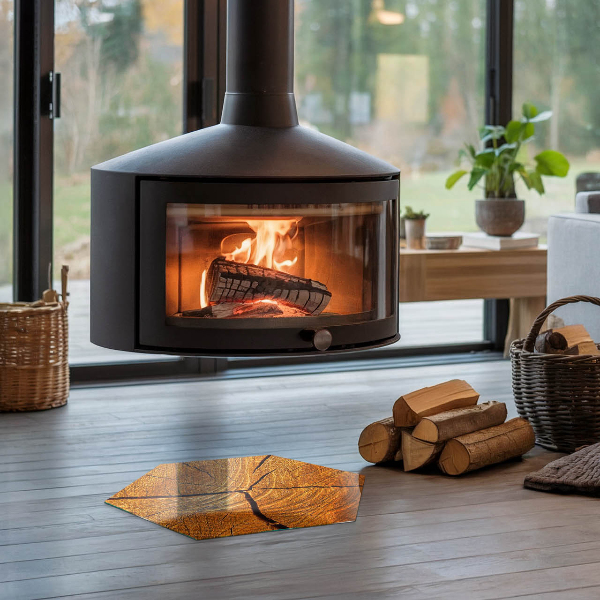 Hexagonal glass hearth Wood in cross-section with natural grain