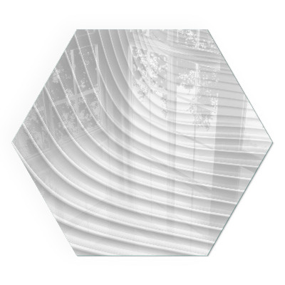 Hexagonal glass hearth for wood stove Waves of subtle shapes