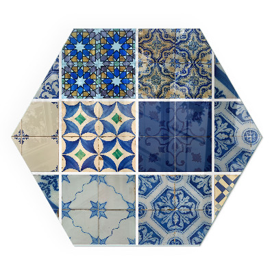 Hexagonal glass hearth Ceramic patterns on the background