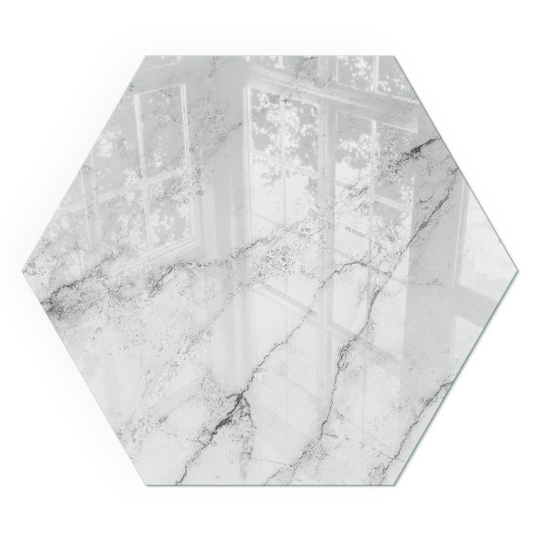 Hexagonal glass hearth for wood stove Marble accents with delicate veining
