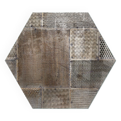 Hexagonal glass hearth Perforated steel motif