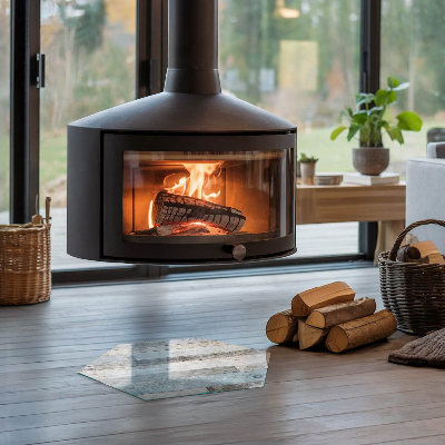 Hexagonal glass hearth for log burner Board colors in various shades