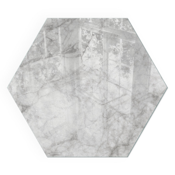 Hexagonal glass hearth for wood stove Marble texture in an elegant style