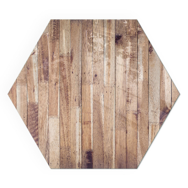 Hexagonal glass hearth for wood stove Wooden pattern in a geometric arrangement