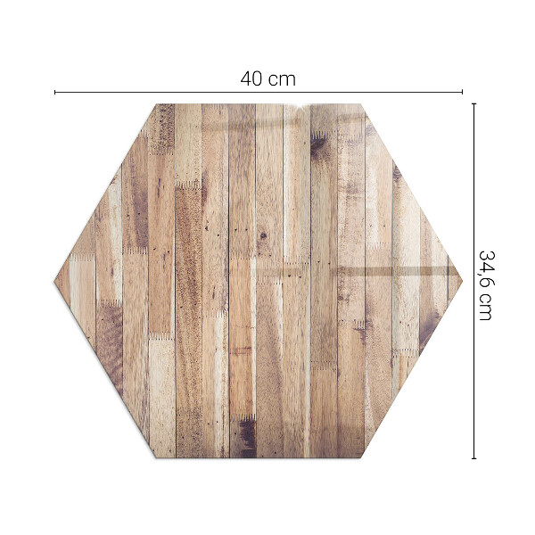 Hexagonal glass hearth for wood stove Wooden pattern in a geometric arrangement