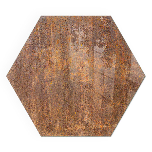 Hexagonal glass hearth for log burner Rust print on metal surface