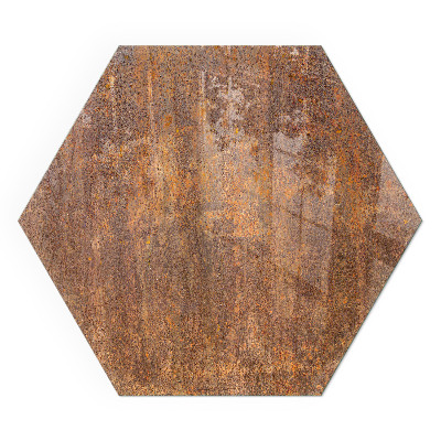 Hexagonal glass hearth for log burner Rust print on metal surface