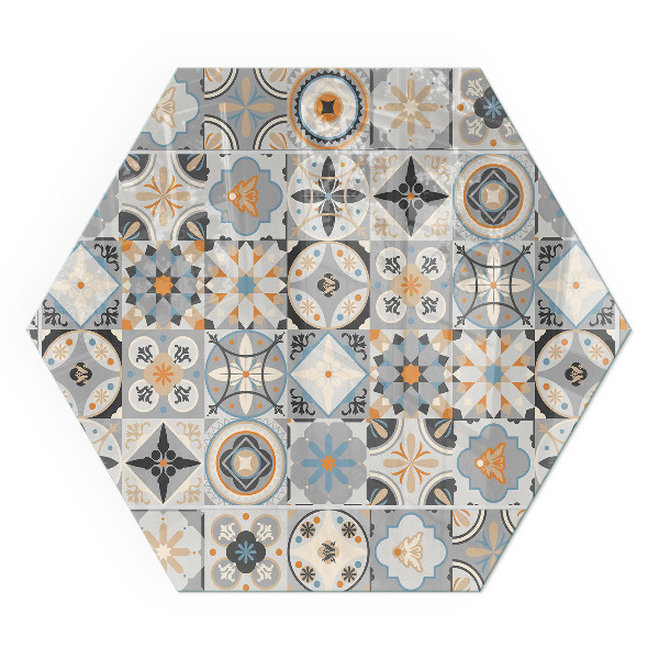 Hexagonal glass hearth for log burner Mosaic patterns in tiled shapes