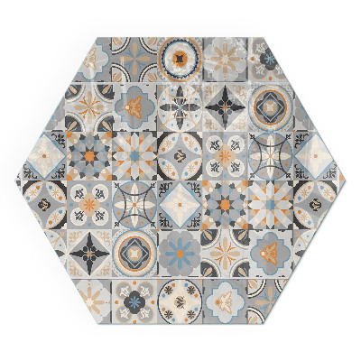 Hexagonal glass hearth for log burner Mosaic patterns in tiled shapes