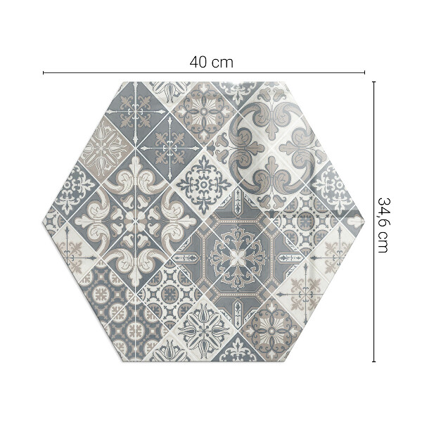 Hexagonal glass hearth for wood stove Arrangement of mosaic decorations