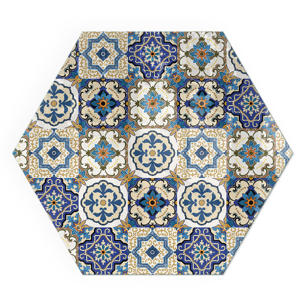 Hexagonal glass hearth Mosaic motif with floral accents