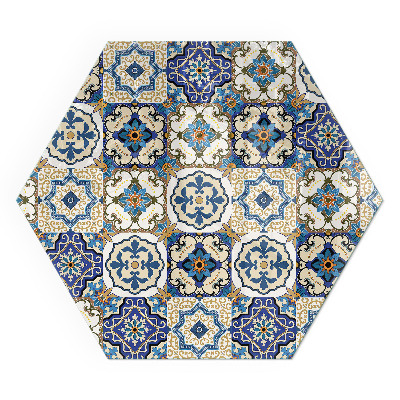 Hexagonal glass hearth Mosaic motif with floral accents