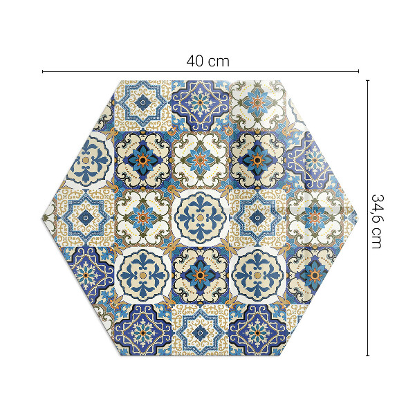 Hexagonal glass hearth Mosaic motif with floral accents
