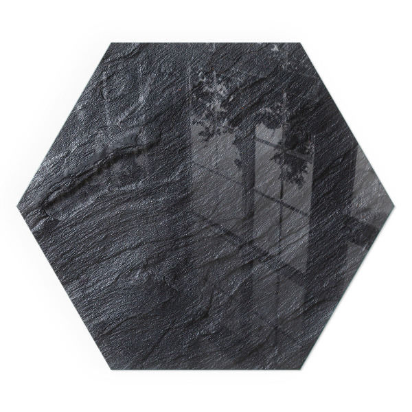 Hexagonal glass hearth for log burner Pattern of rocky structure