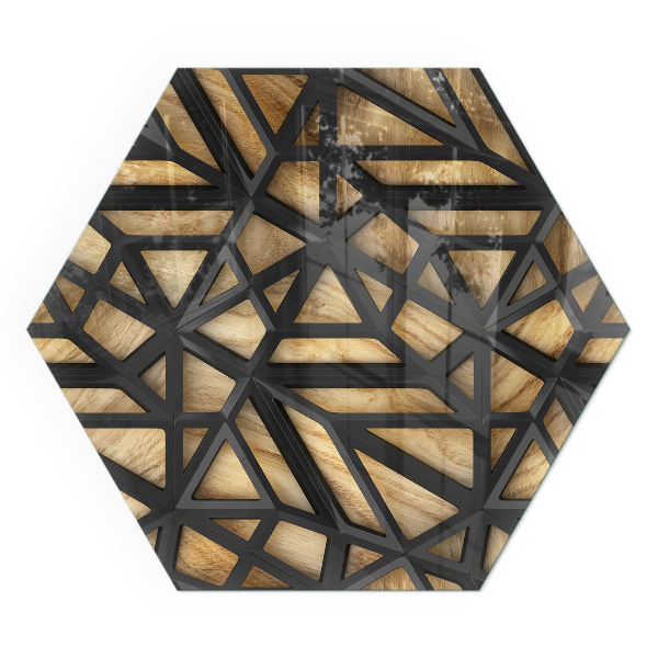 Hexagonal glass hearth for wood stove Modern shapes with a wooden accent