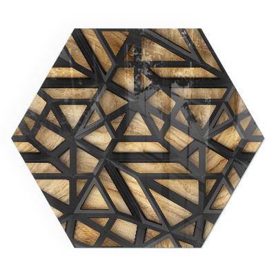 Hexagonal glass hearth for wood stove Modern shapes with a wooden accent