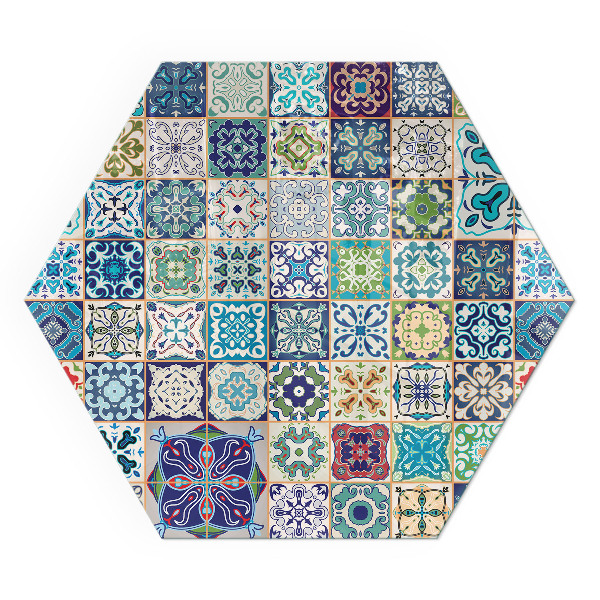 Hexagonal glass hearth for log burner Mosaic decorative patterns