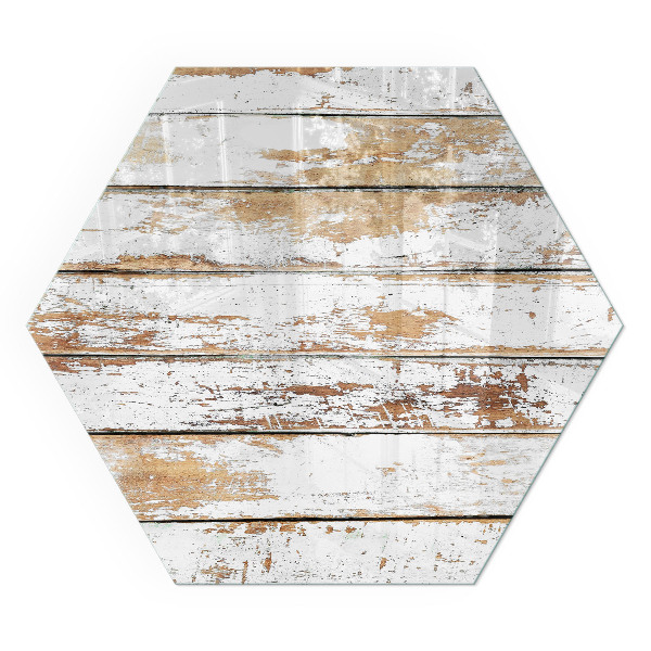 Hexagonal glass hearth for log burner Rusty wooden board