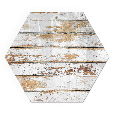 Hexagonal glass hearth for log burner Rusty wooden board