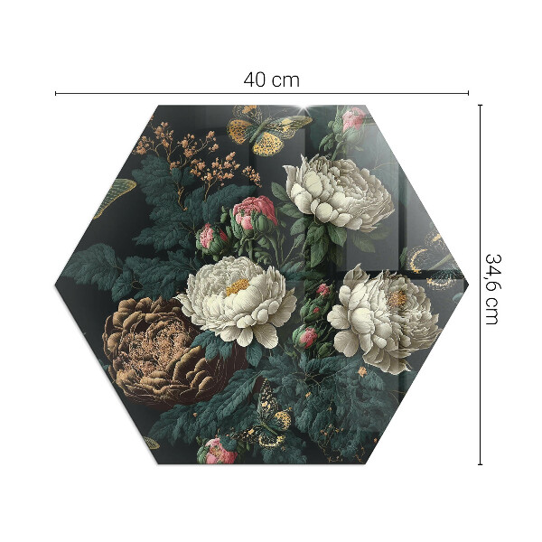 Hexagonal glass hearth Floral motif with butterflies